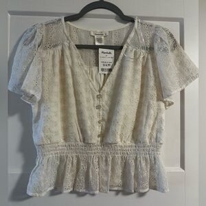 NWT Urban Romantics Eyelet Peplum Blouse-Large